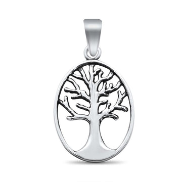 Oval Tree of Life Pendant Charm Solid 925 Sterling Silver